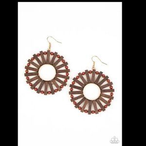 5 For $20! Paparazzi Solar Flare Brown.Orange Wooden Earrings